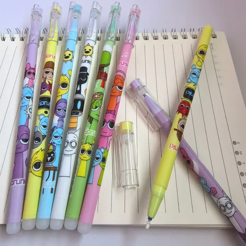 

12Pcs Sprunki Cartoon Erasable Stationery Writing Pen Set Black Gel Pen 0.5mm Kid Gel Ink Pen Anime School Office Supplies Gifts