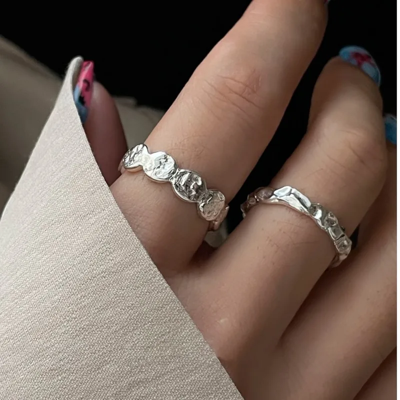 VENTFILLE 925 Sterling Silver Ring for Women Geometry Liquid Lava Texture Hiphop Rock Punk Office Jewelry Party Gift Dropship