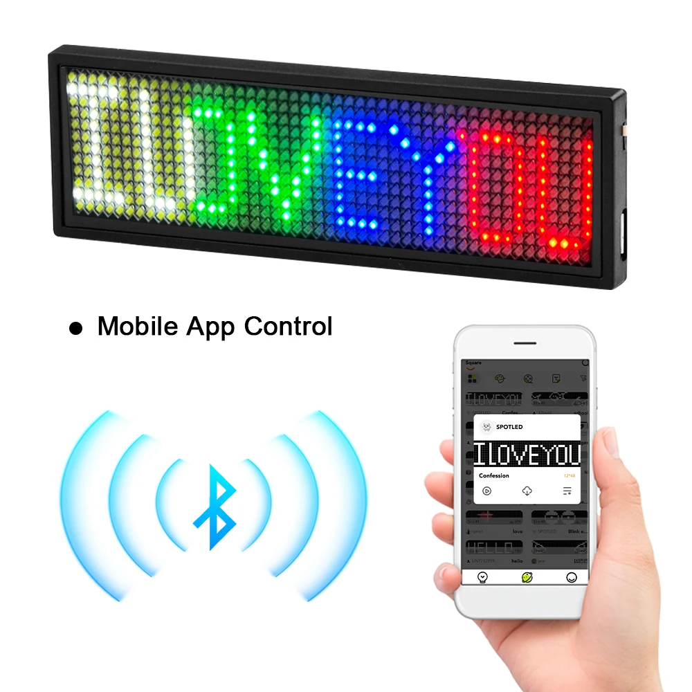 LED Display Name Badge DIY Programmable Scrolling Message Board APP Control LED Name Tag Badge HD Text Digits Pattern Display