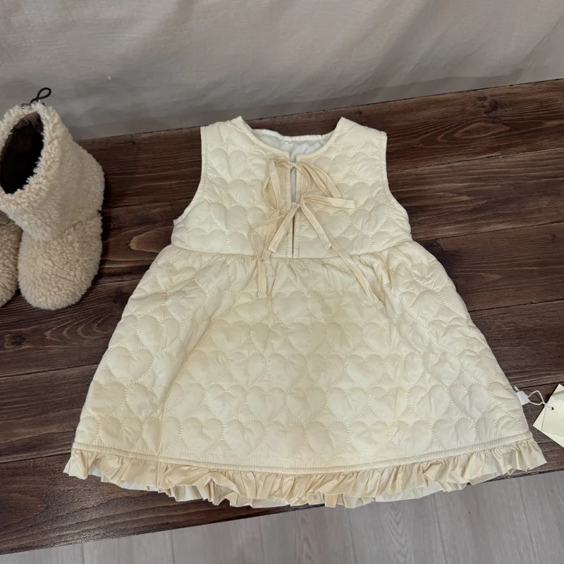 

2025 зимнее новое детское повседневное платье без рукавов, платье с хлопковой подкладкой для девочек, детское бархатное плотное платье, платье-жилет для маленьких девочек