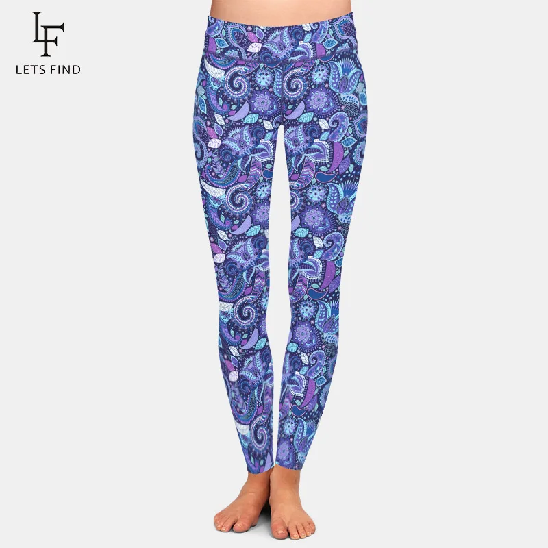 LETSFIND 2020 New Beautiful 3D Floral Ethnic Printing Women\'s Fitness Leggings Fahsion High Waist Soft Slim Leggings