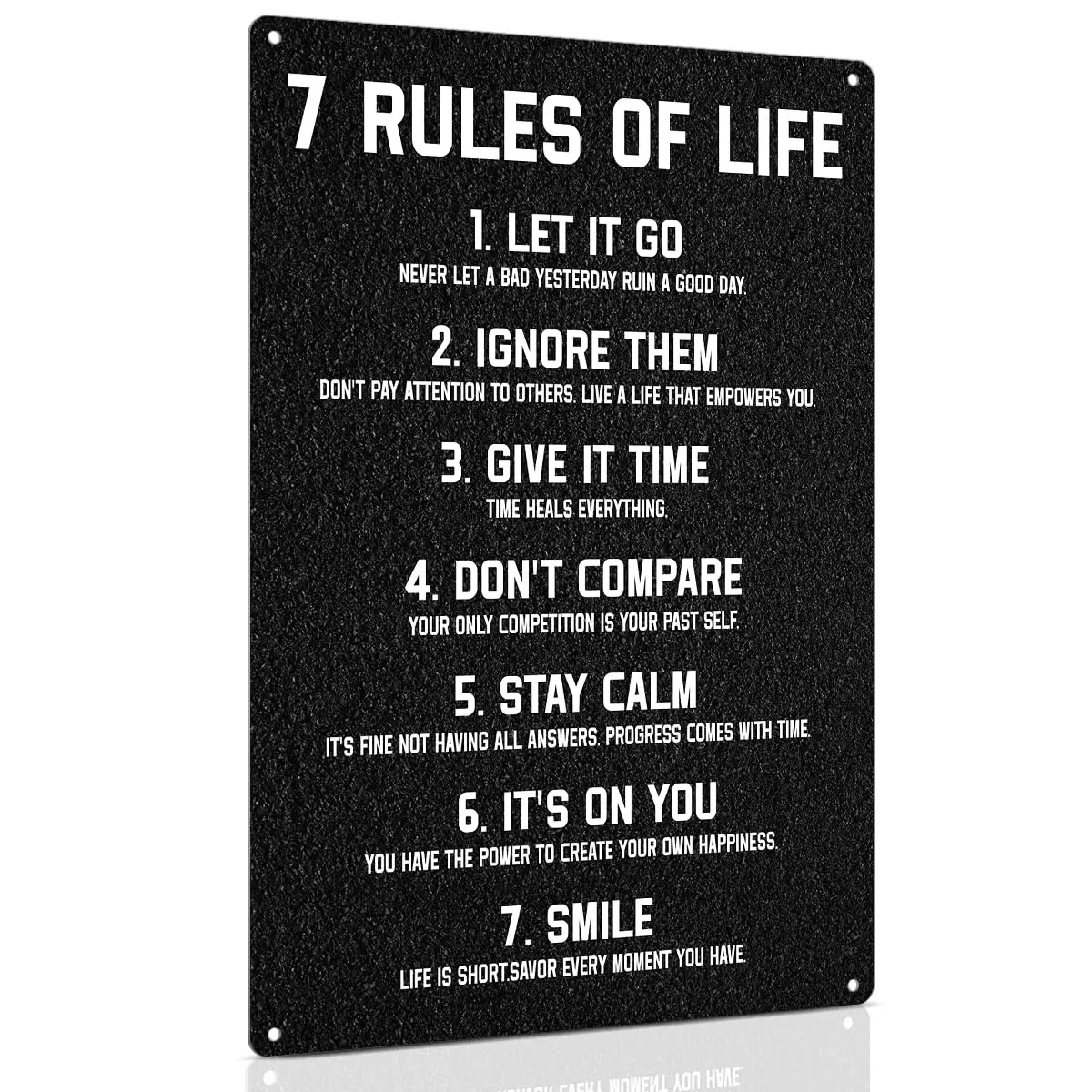 ALKB Inspirational Metal Sign for Office 8x12 Inch - Motivational Bedroom Wall Decor for Girls, boys, Teenager - 7 Rules of Life