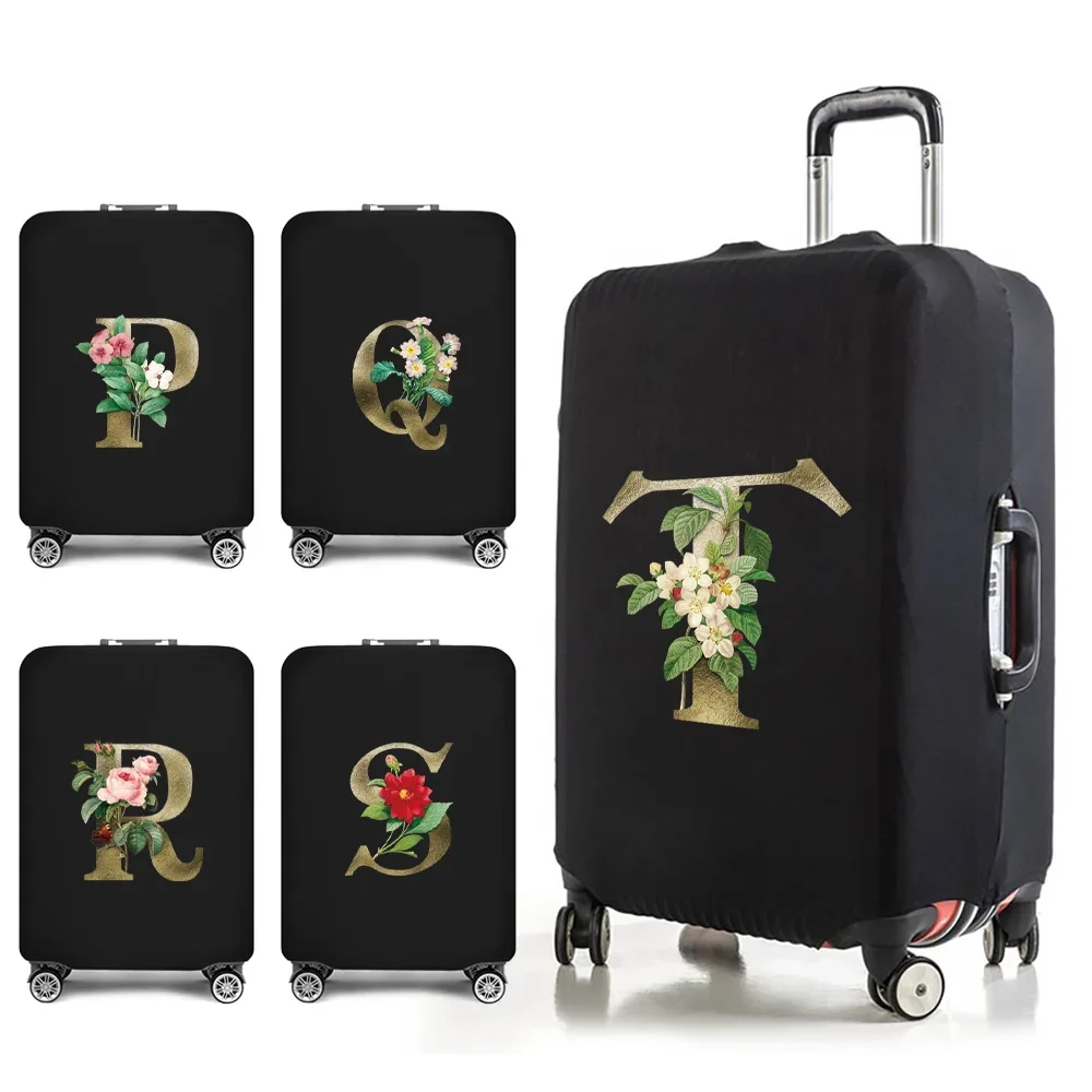 Travel Essentials Luggage Protective Cover Golden Flower Letter Print 18-32 Inches Traveling Accessories Elastic Suitcase Case