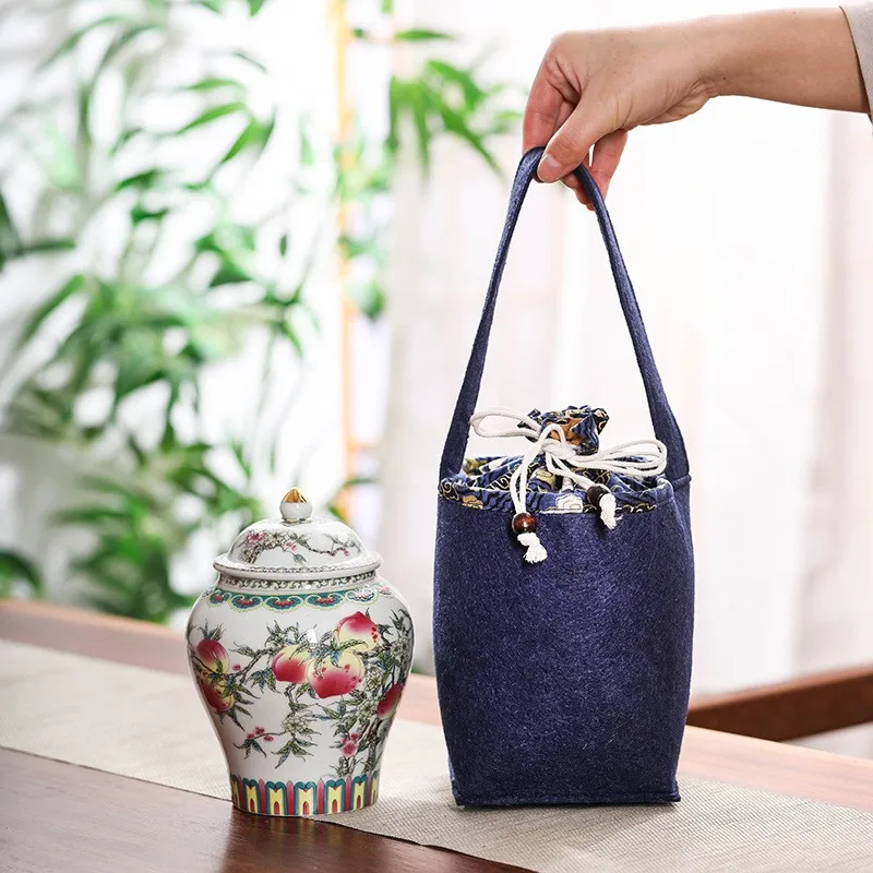 Chinese Style Felt Cloth Tote Bag Travel Outerdoor Tea Pot Storage Bag Bundle Pocket Tea Cloth Bag Tea Ceremony AccessoriesZF168