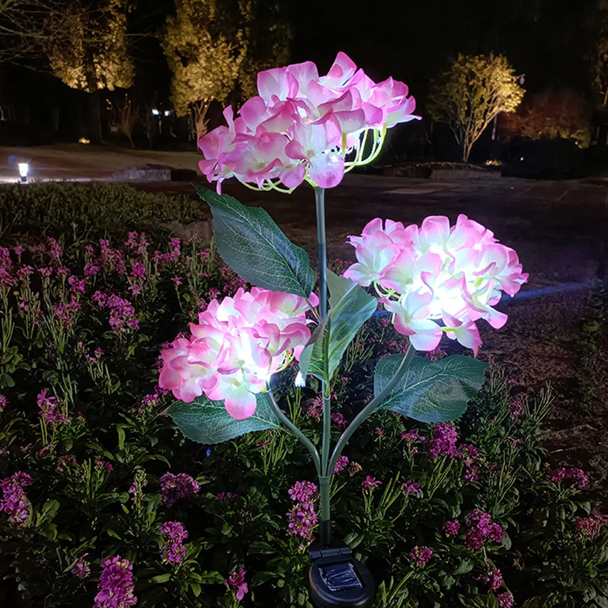 Solar LED Lights Hydrangea Lawn Lamp Pink Blue Purple White Flower Lantern For House Courtyard Garden Decoration Cold Light