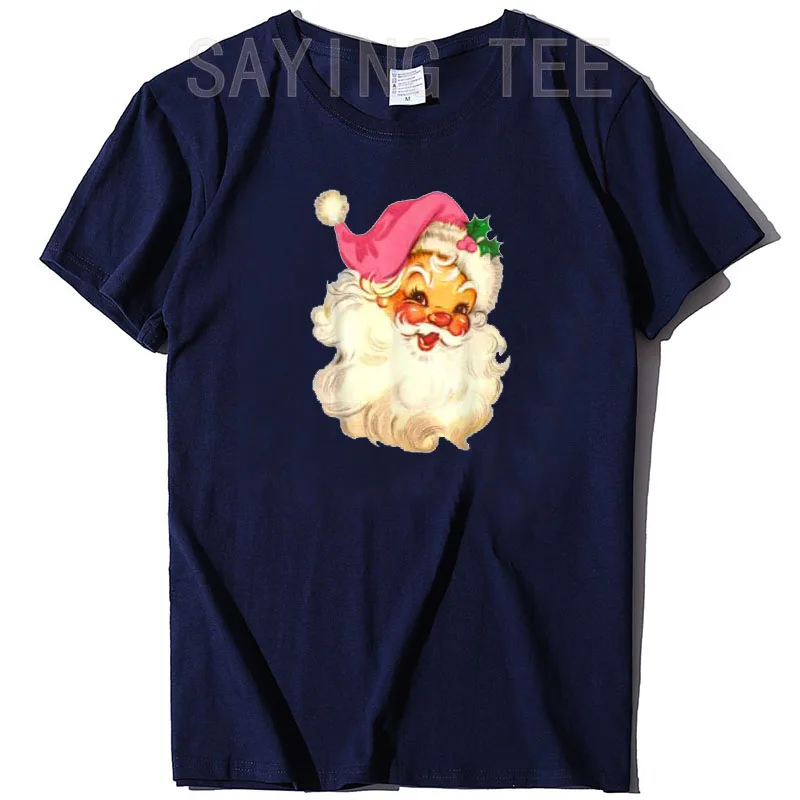 Funny Vintage Pink Santa Claus Pink Christmas Design T-Shirt Funny Graphic Tee Tops Basics Family Matching Xmas Costume Gifts