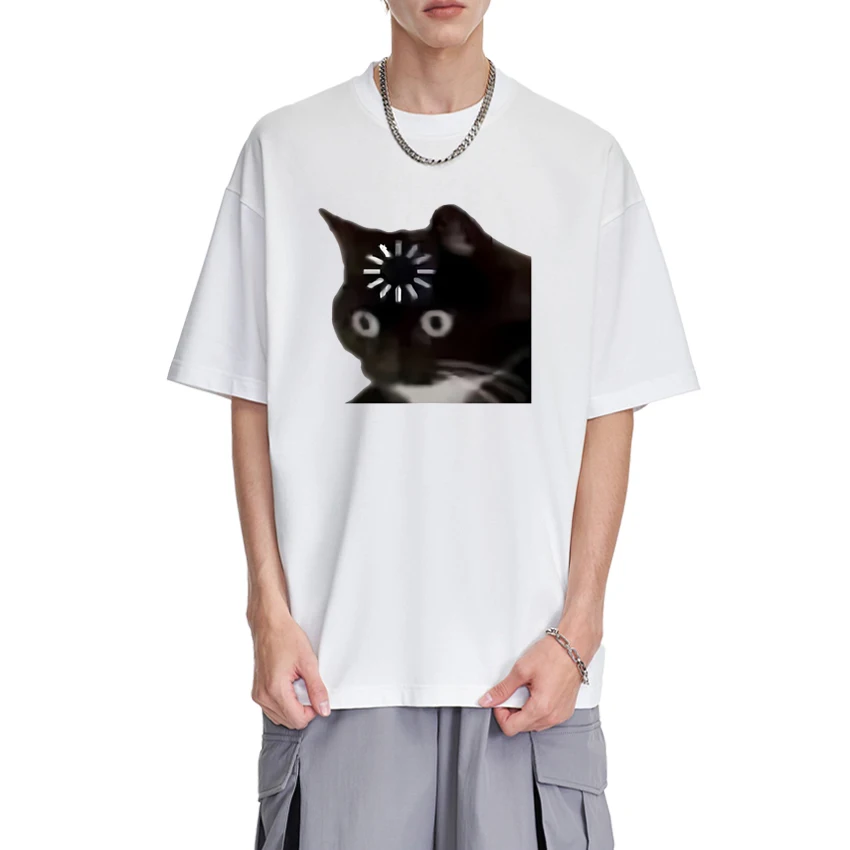 

2025 New in harajuku Funny Cat Graphic short sleeve T-shirts Men Women Fashion Oversized T shirt Summer Unisex 100% Cotton Tops