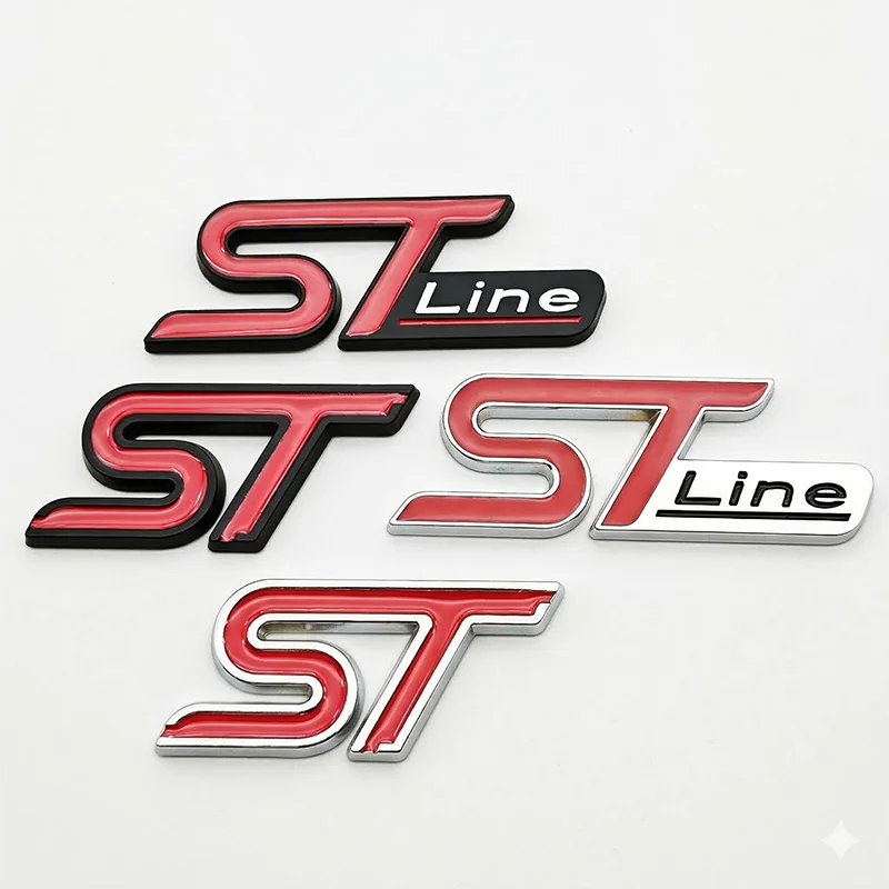 ST Line/ST Car Emblem Logo Badge For Ford Focus Fiesta ST Fender Rear Trunk 3D Sticker Red Black Chrome Sport Accessories