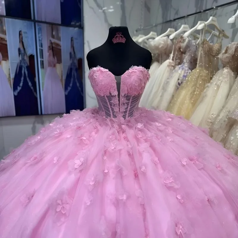 Robe de soirée rose sans bretelles, 15 robes de Quinceanera, robe de bal formelle d'anniversaire de 15 ans, personnalisée