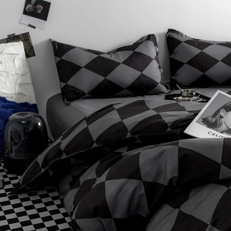 INS Nordic Style Bedding Set Minimalist Mix Match Striped Quilt Cover Hot Sale Bedclothes Spring Fresh Flower Duvet Cover Set