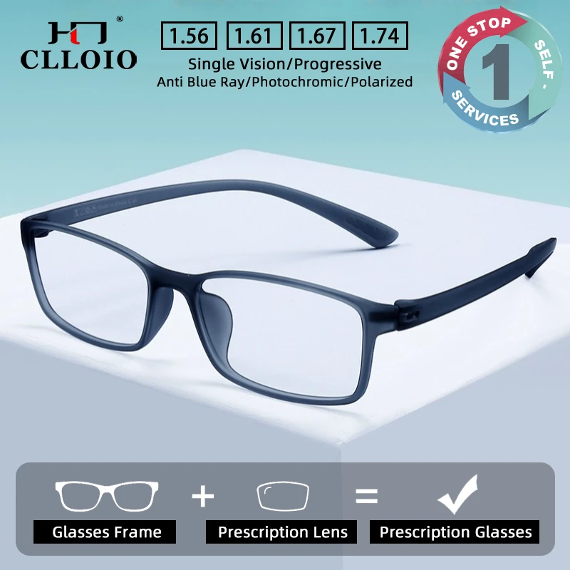 

CLLOIO Business Casual Style Prescription Glasses Anti-Reflective TR90 Square Frame Myopia Glasses Progressive Reading Eyewear