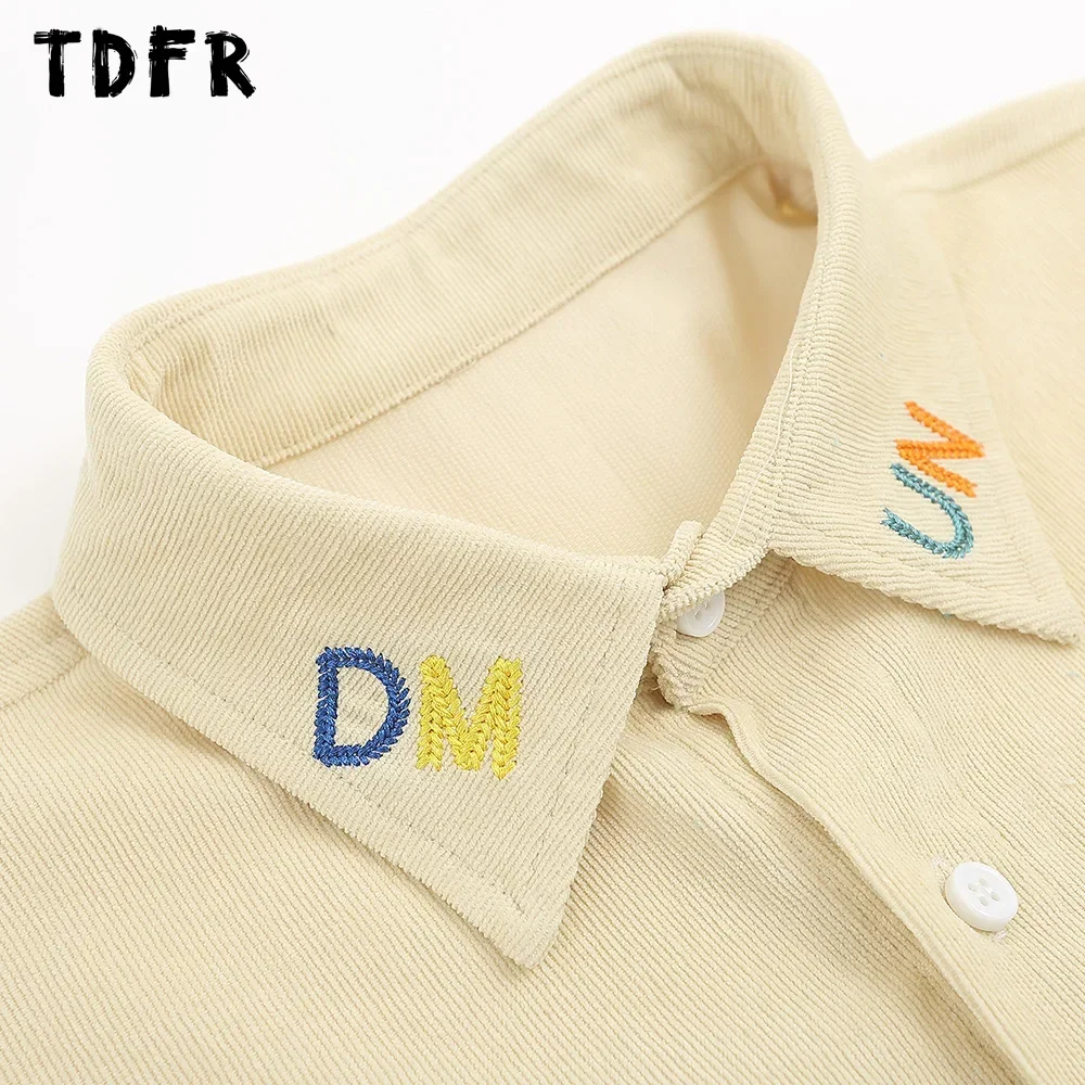 Cartoon Embroidery Cargo Shirts Mens Summer Retro Casual Streetwear Lapel Single Breasted Short Sleeve Shirts Men