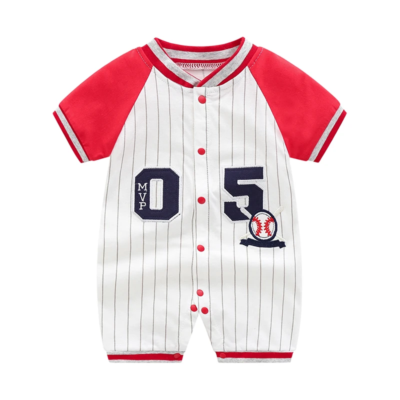 One-piece pure cotton clothes for baby short-sleeved clothing for men thin baseball uniforms, handsome and trendy 100-day summer