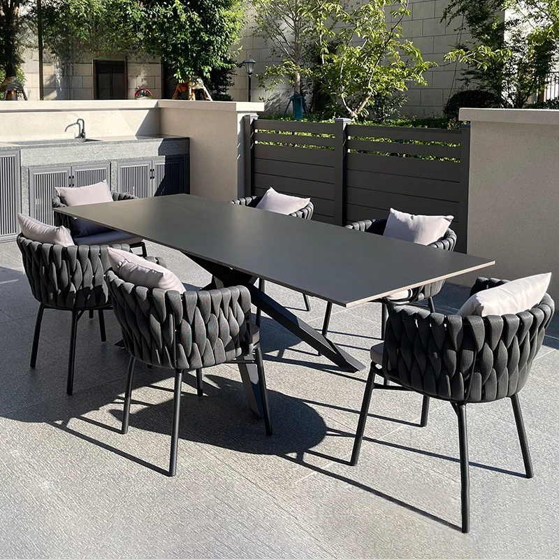 Outdoor Garden Table and Chair Villa Garden Outdoor Leisure High-end Furniture Outdoor Tea Table Rattan Slate