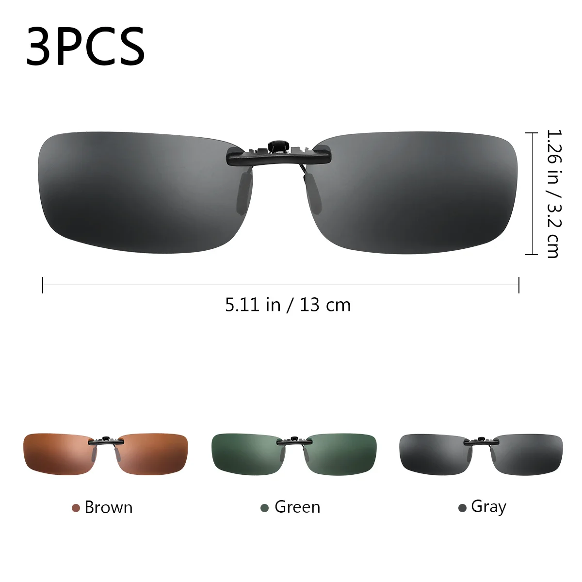 

3Pcs Driver Polarized Clip on Sunglasses Myopia Friendly Polarizing Lens Scratch Resistant Lightweight Frame Gray Green Brown