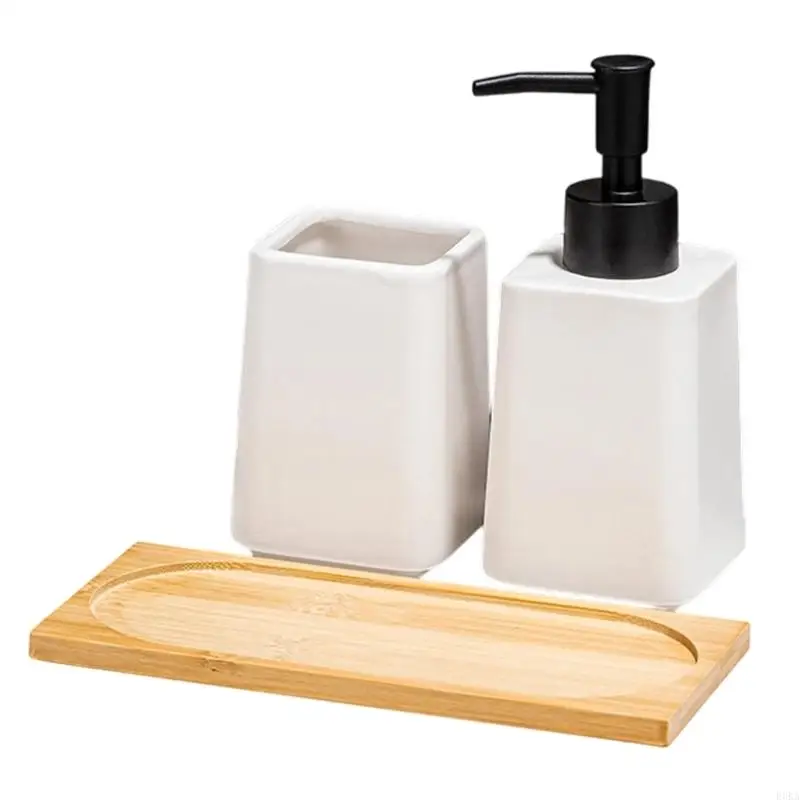   Bathroom Essential Set of 3 with 300ml Liquid Soap Dispenser Toothbrush Holder and Tray Set for Organized Vanity