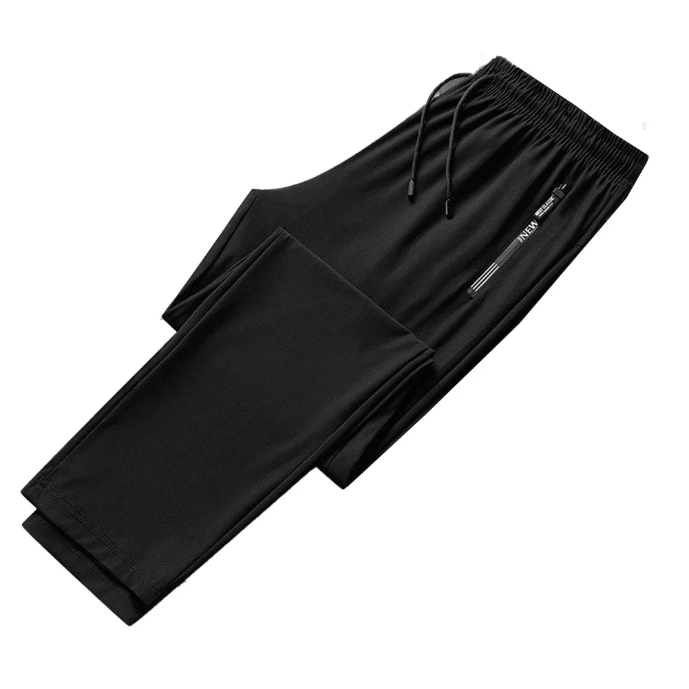 Men Solid Zipper Casual Pants Thin Quick Dry Sport Elastic Loose Jogger Trousers