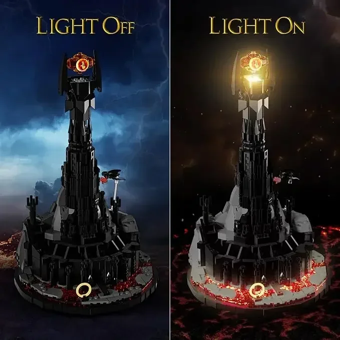 MOC Lorded Ring Gloeiende Kasteel Architectuur Donkere Toren Bouwsteen Set met Verlichting Oog, Game Fans Geschenken (969 STUKS)