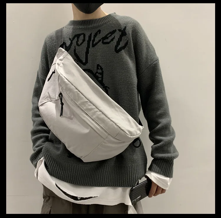 Teenager Boy Chest Bags Fashion Pure Color Large Capacity Harajuky Shoulder Bag Crossbody Trendy Casual Sport Belt Waist Bag Men
