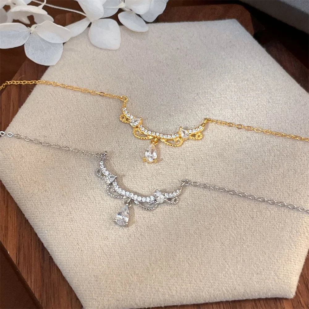 

Korean S925 Sterling Silver, Crown Lace Water Drop, Choker Collarbone Necklace