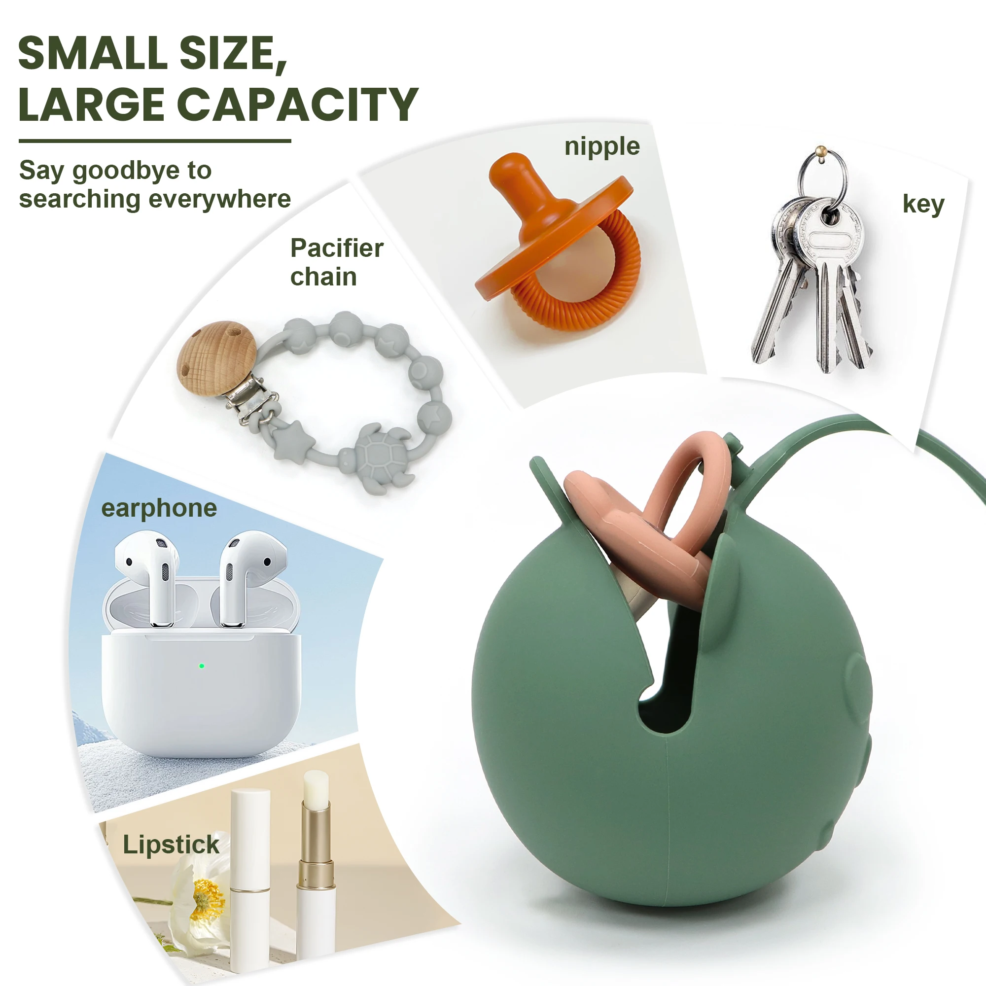 Bear-shaped portable silicone pacifier box, storage bag, can be used as a stroller accessory, diaper bag, or backpack charm.