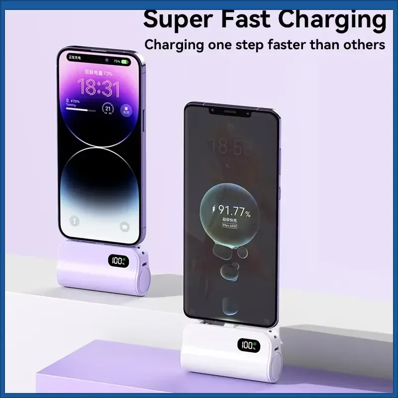 High Capacity Mini Capsule 50000mAh Power Bank for IPhone Huawei Samsung Portable Wireless Fast Charging External Battery