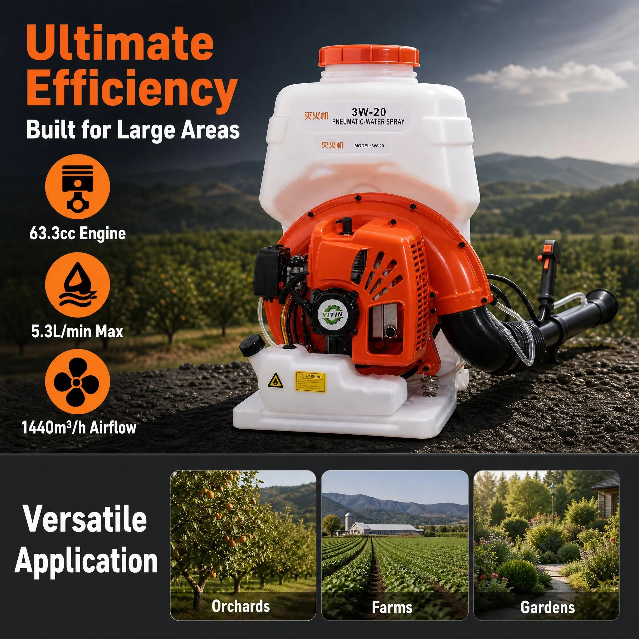 3W-20 Knapsack Backpack Gas Engine Water Tank Mist Sprayer Disinfection Orchard Tree Flower SM8500DX Air Blower