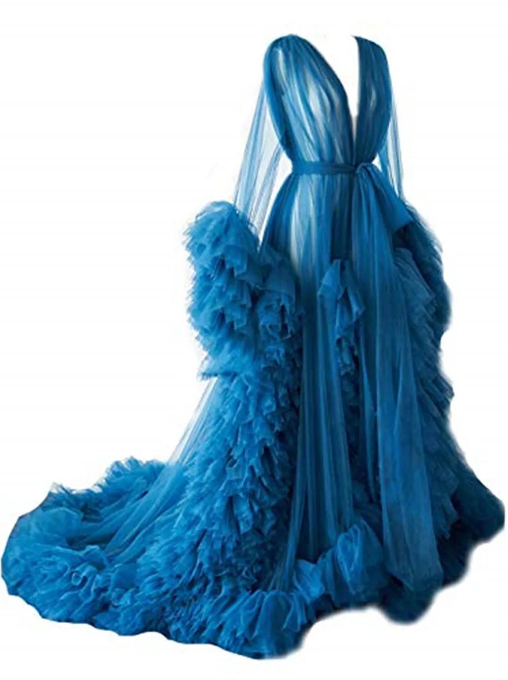Unique Mother\'s Dresses Long Sleeves Tulle Maternity Robes Photoshoot Prom Gowns Fluffy Tiered Tulle Robe Formal Party Dress