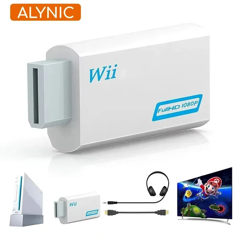 ALYNIC Wii إلى HDMI محول 1080P كامل HD محول موصل 3.5 مللي متر فيديو الصوت للكمبيوتر HDTV مراقب Wii2 HDMI-متوافق