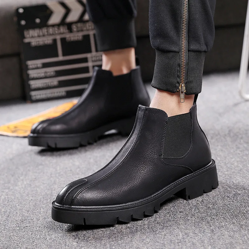 

men's casual chelsea boots black stylish original leather shoes cowboy platform boot spring autumn handsome ankle botas hombre