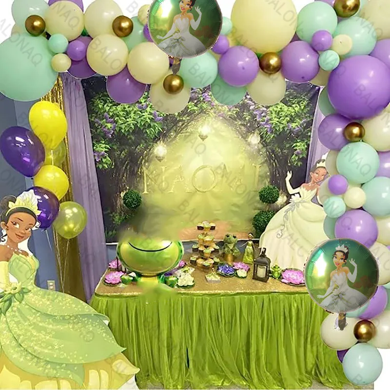 1 zestaw Disney motyw księżniczka żaba Tiana balon foliowy 32-calowy zielony balony cyfry dekoracja przybory dla niemowląt na przyjęcie urodzinowe