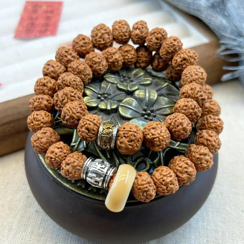 Shuwang Small Bracelet Men and Women, Double-Loop Natural Color Vajra Bodhi , Buddhist Prayer Beads for Han