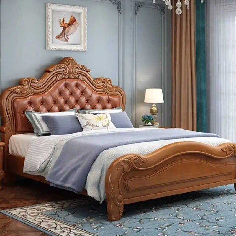 

Brown Soft Double Bed Couples Decoration Adults Queen Modern Double Bed Luxury Japanese Wooden Camas Matrimoniales Furniture