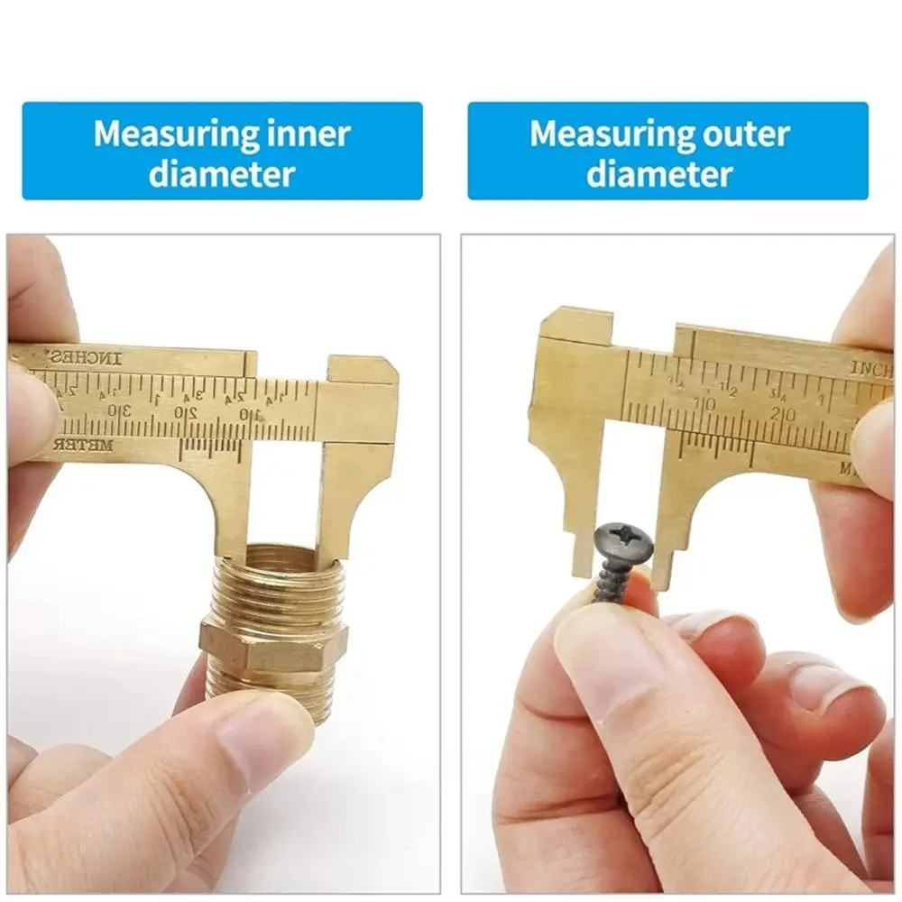 1Pcs New 80/100mm Brass Vernier Caliper Pocket Size mm/inch Slide Gauge Ruler with Metric Imperial Scale Mini Measuring Tool
