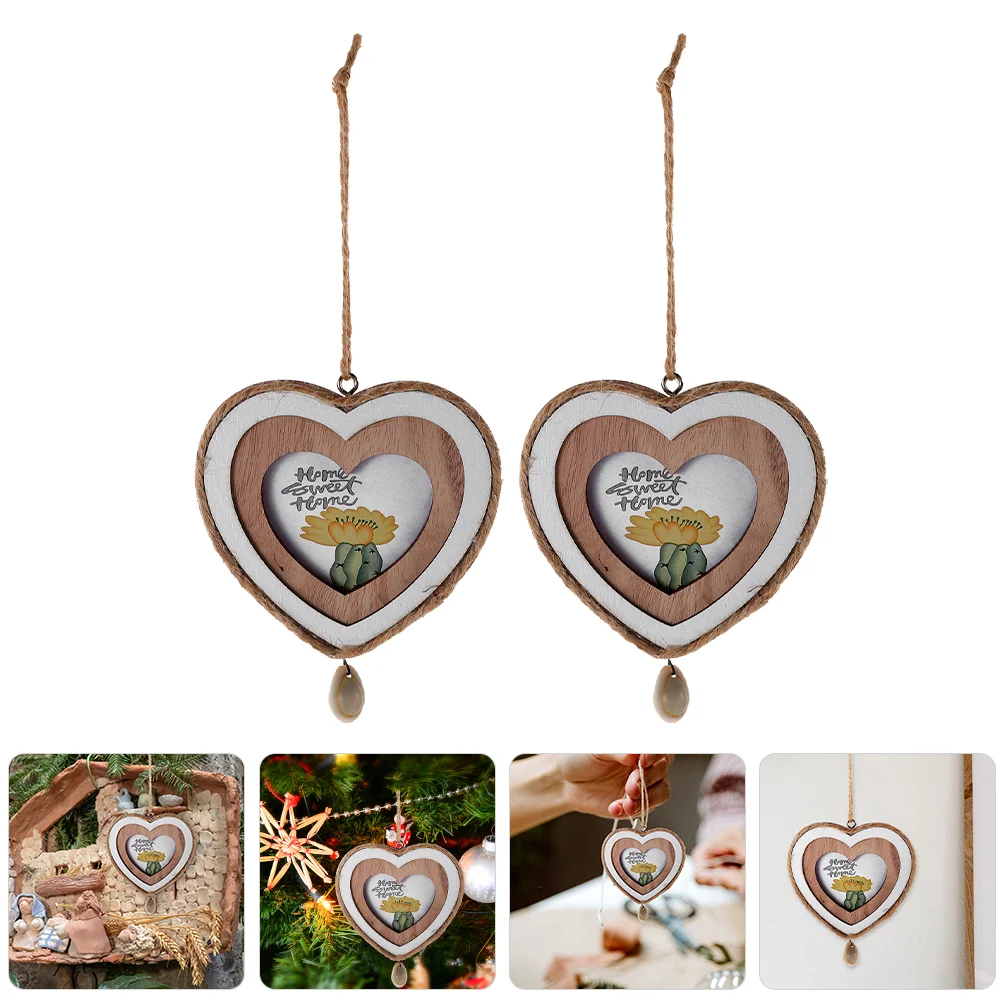 2 Pcs Wooden Photo Frame Pendant Double Tiny Number Frames Vintage Picture Mini Valentine Ornaments