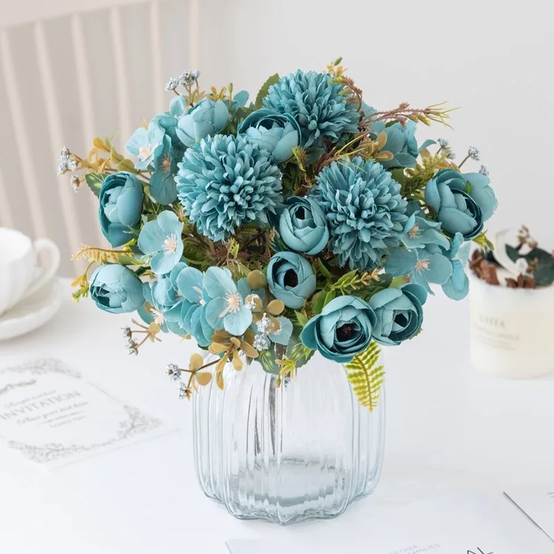 Künstliche Blumen, Tee-Rosenknospen, Blumenstrauß, DIY-Süßigkeitenbox, Vase für Heimdekoration, Festliche Girlande, Hochzeit, Seiden-Hortensien, Kunstblumen – Detail 5