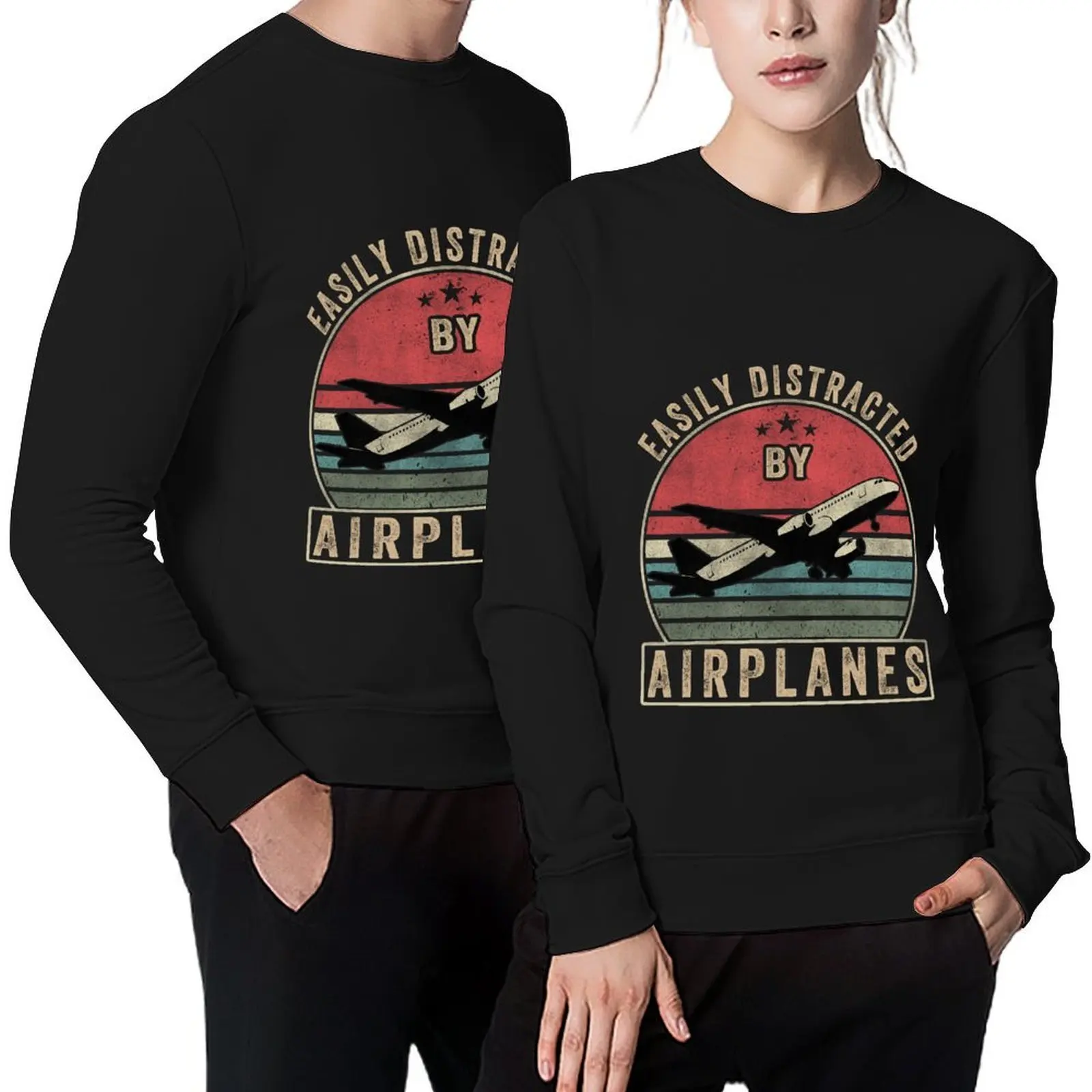 

Easily Distracted By Airplanes Pilot Gifts Funny Aviation Pullover blouse anime clothing clothes for men sweatshirt men