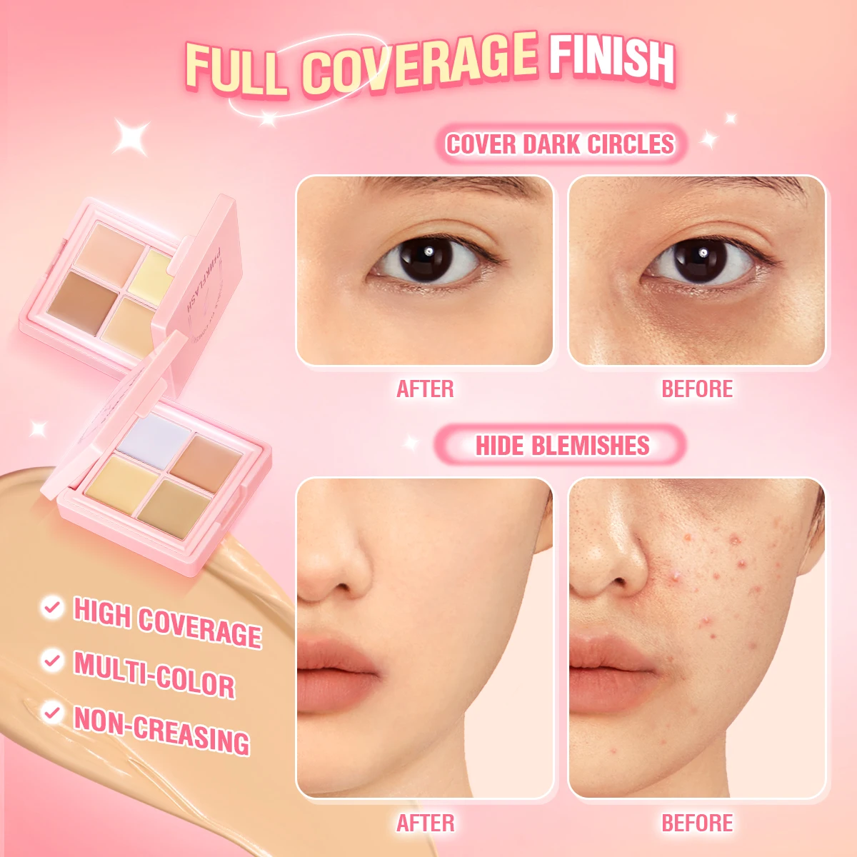 PINKFLASH Matte Flawless Concealer Palette Waterproof Lightweight Full Coverage Moisturizing Face Contour Powder Makeup Cosmetic