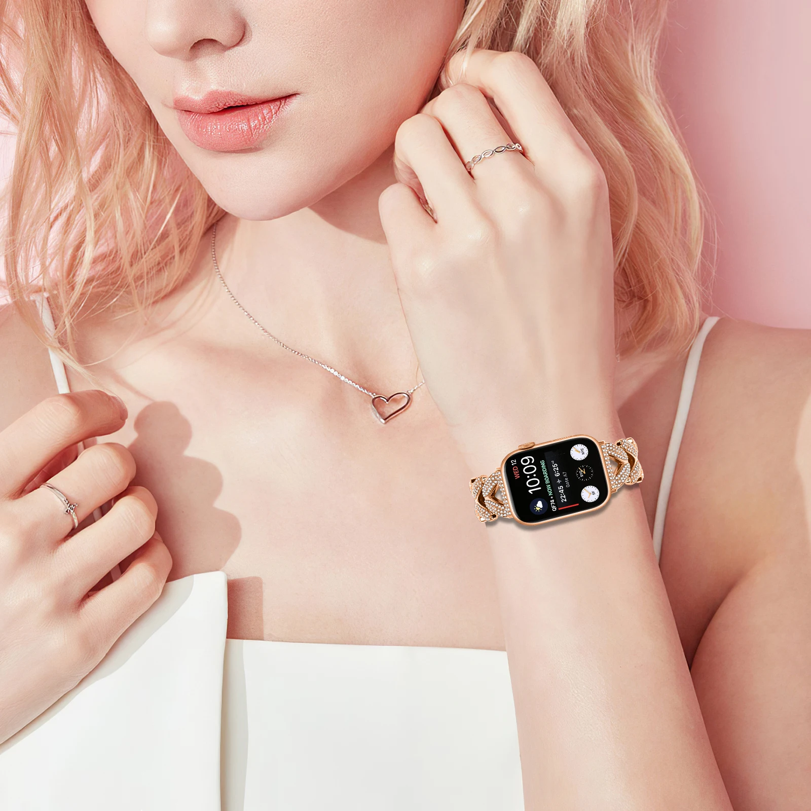 Металлический ремешок с бриллиантами для Apple Watch Band 46 мм 42 мм 41 44 мм 49 45 мм 40 38 мм Женский ремень-браслет iWatch Series10 9 8 7 Se 6 Ultra