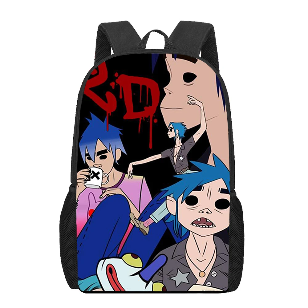 Gorillaz band Kinderen Rugzakken Cartoon Patroon 16 inch Kids Schoolboekentassen Kawaii Schooltas Jongens Meisjes Reisrugzak