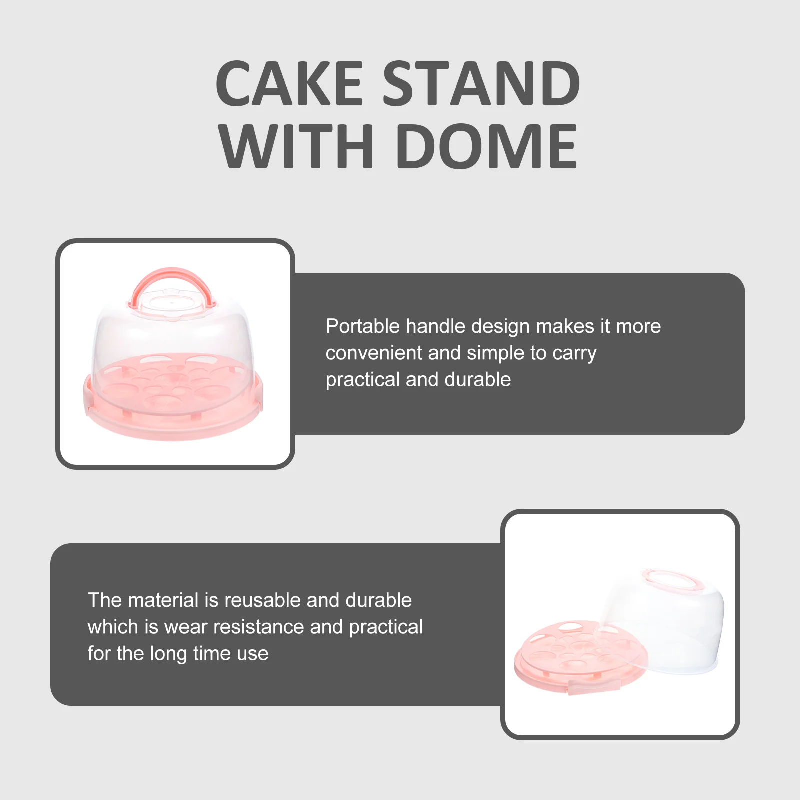 

1 Set Reusable Box With Handle Lid For Safe Storage Plastic Dome Cover Container Airtight Cake Carrier Travel Cake Holder For