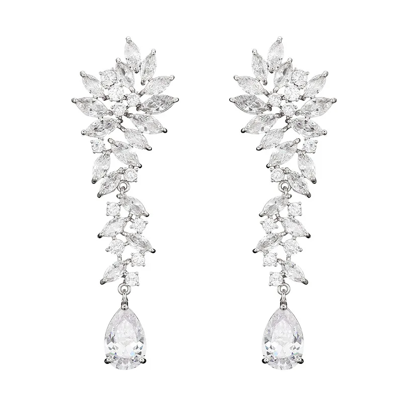 Floralbride Handmade Waterdrop CZ Crystals Wedding Earrings Cubic Zirconia Earrings Bridal Chandelier Earring Women Jewelry