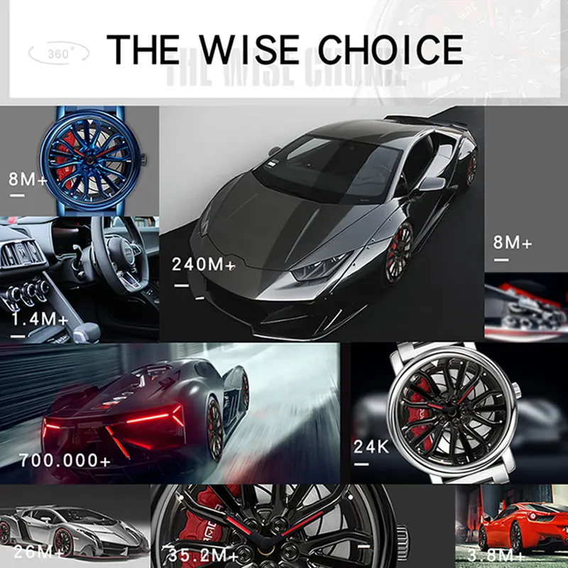 サンダメンズクォーツ防水スポーツウォッチ、360度回転ホイールリムダイヤル、レザーストラップ、クール、ラグジュアリーファッション、ホットセール