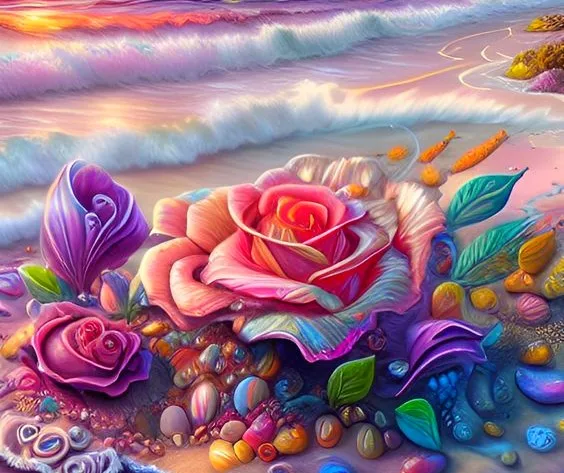 Div 5D Rose Flower Sea Beach Colorful Sea shell Full Diamond Painting cross stitch kits art scenic 3D paint by diamonds