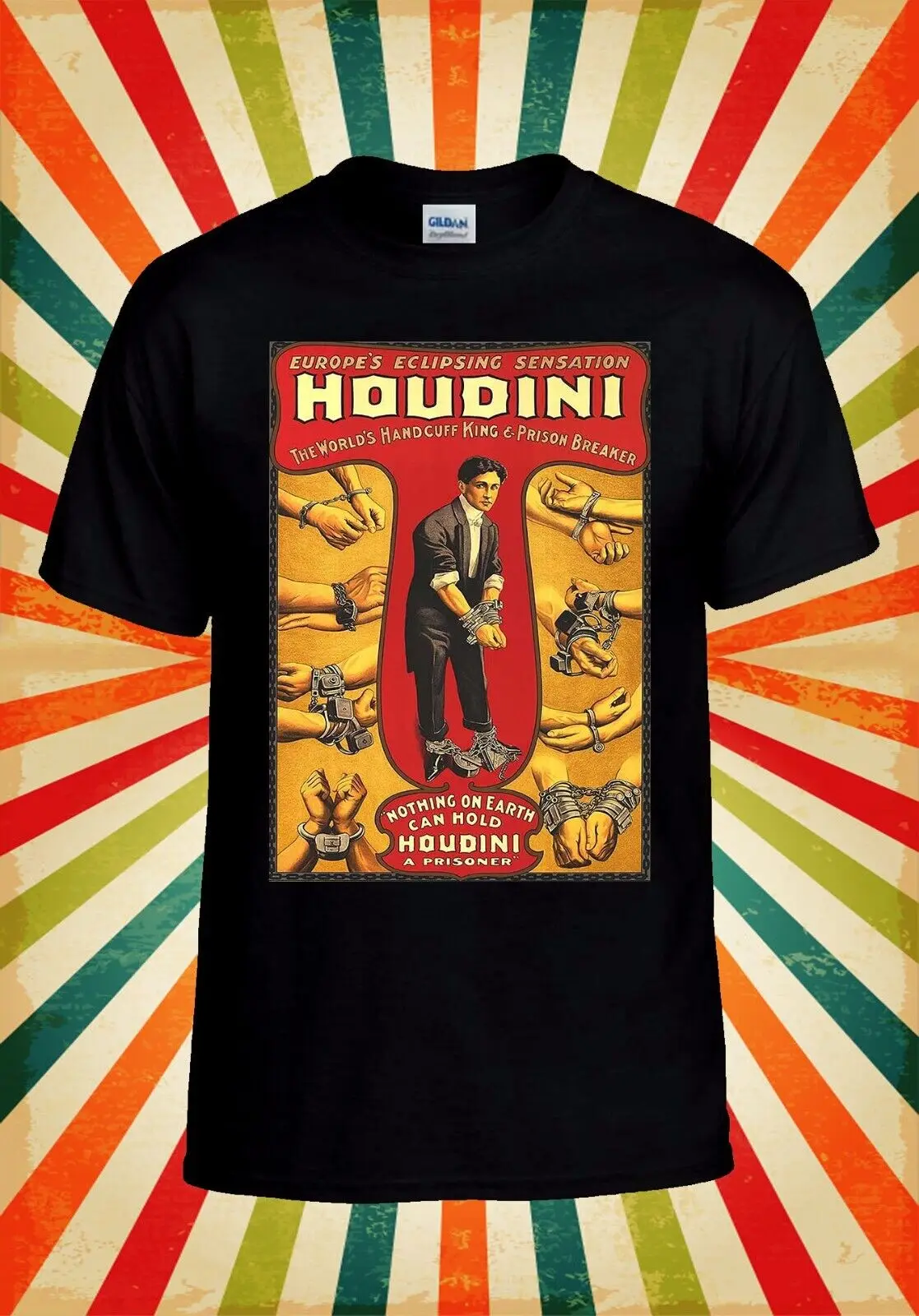 Houdini T shirt Magician Magic Poster Baseball Top 3164