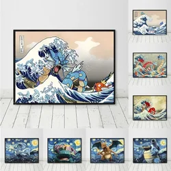 Pikachu Poster Ukiyo-e Kobe River Surfing, Starry Night Elves, Pokémon, Anime Canvas Painting, Modern Room Decoration Pictures