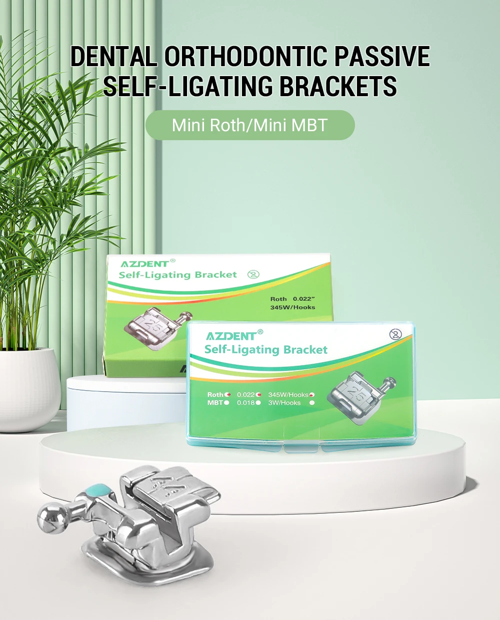 10 Packungen Azdent Metall-Kieferorthopädie-Selbstligierende Brackets mit Bukkalröhrchen Mini Roth/MBT 0,022 Haken 345 Ortho-Materialien – Detail 4