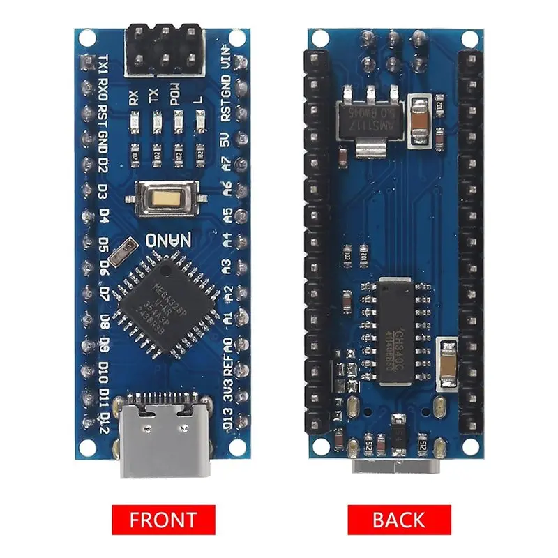 A53M-Pre-Soldered Nano V3.0 Board Set(2), Terminal Adapter Shield, CH340G, 5V 16Mhz, Type-C For Arduino