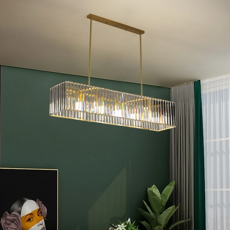 Modern Luxury Crystal Chandelier, Restaurant Chandelier, Minimalist Dining Table Lamp, Internet Famous Long Strip Lamp, Golden C