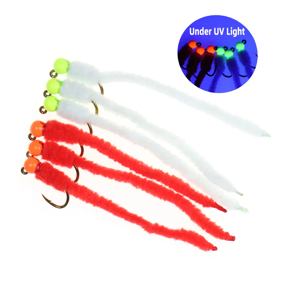4 pièces # 12 mouches Squirmy Wormy à tête de perle en tungstène, hameçons à barbelures pour la pêche à la mouche, leurres pour la pêche à la truite et à la perche, nympes Euro Wet